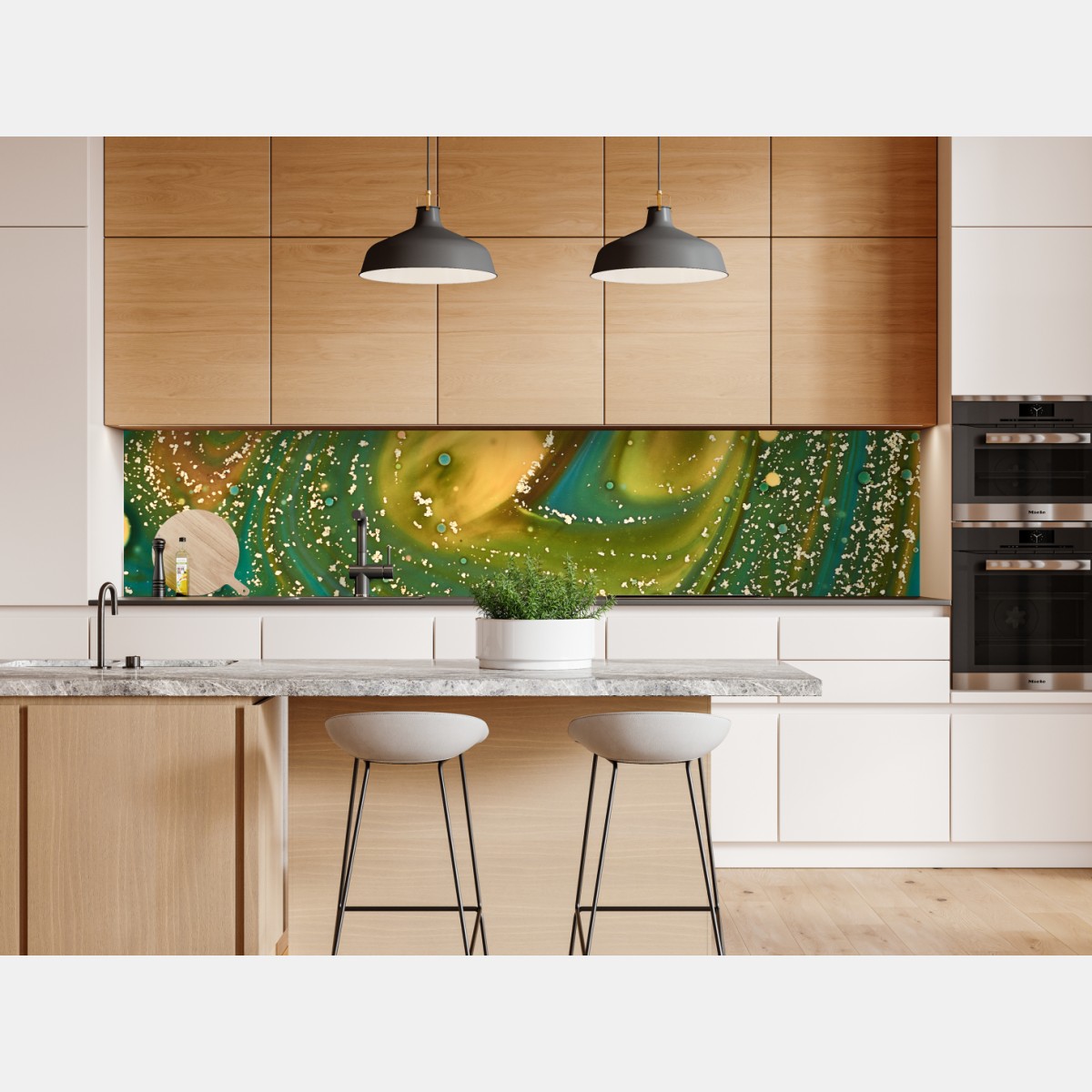 Naklejka repozycjonowalna zielono-złota płynna marmurkowa grafika – Wallissimo® Naklejka repozycjonowalna zielono-złota płynna marmurkowa grafika – Wallissimo®