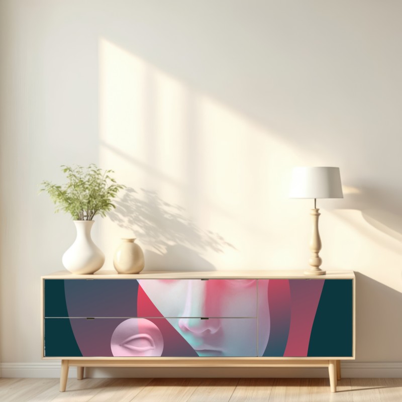 Naklejka repozycjonowalna surrealistyczna klasyczna twarz w duotonie – Wallissimo® Naklejka repozycjonowalna surrealistyczna klasyczna twarz w duotonie – Wallissimo®