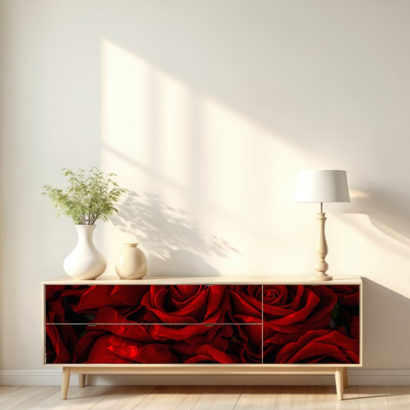 Naklejka repozycjonowalna intensywne czerwone róże z bliska – Wallissimo® Naklejka repozycjonowalna intensywne czerwone róże z bliska – Wallissimo®