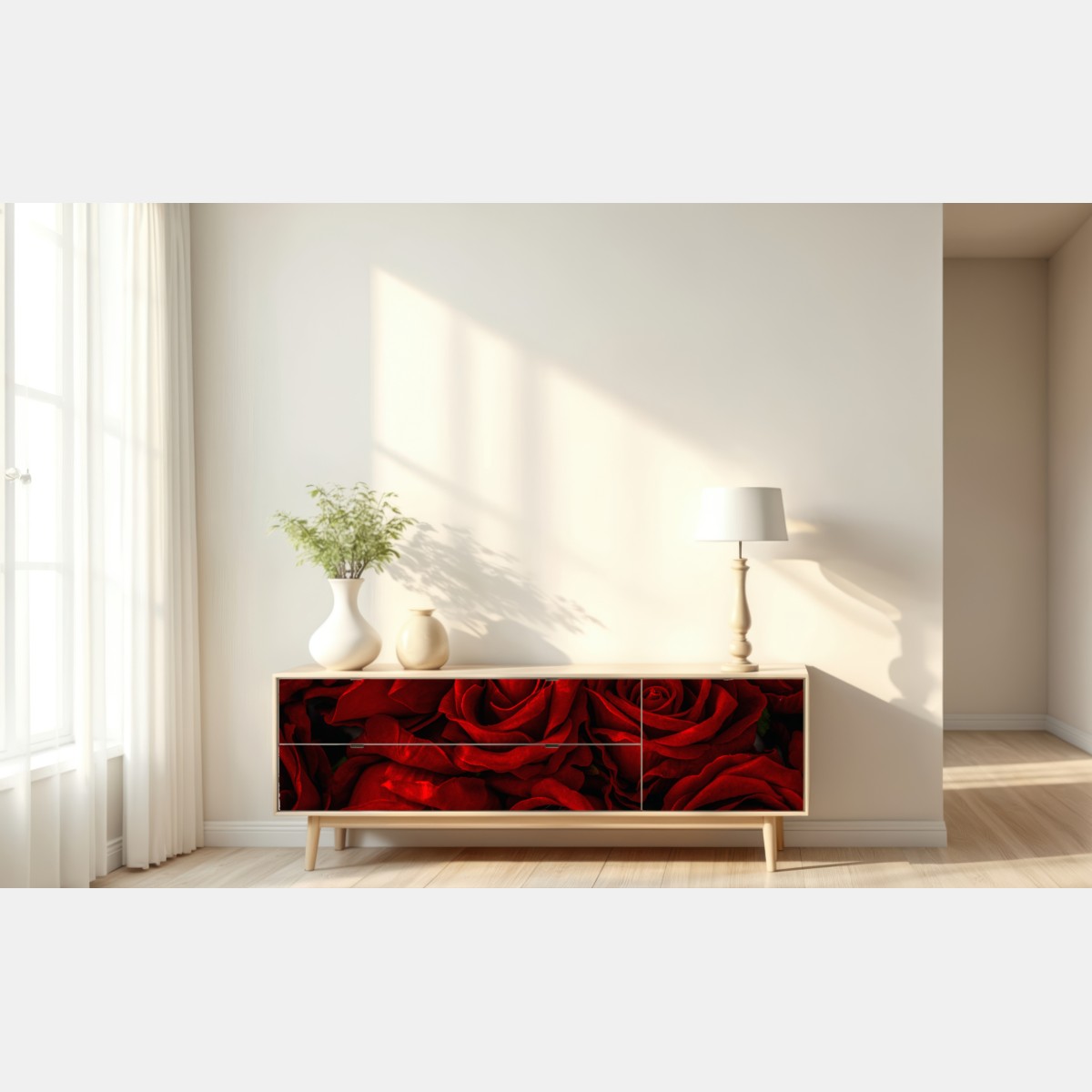 Naklejka repozycjonowalna intensywne czerwone róże z bliska – Wallissimo® Naklejka repozycjonowalna intensywne czerwone róże z bliska – Wallissimo®