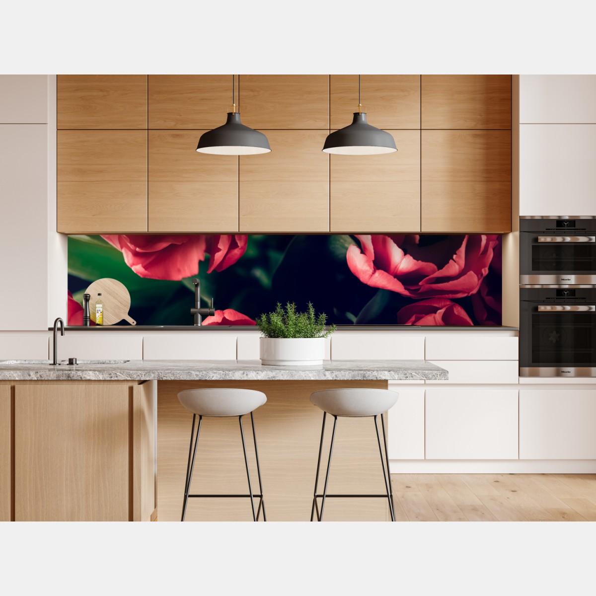 Naklejka repozycjonowalna nastrojowy różowy bukiet tulipanów – Wallissimo® Naklejka repozycjonowalna nastrojowy różowy bukiet tulipanów – Wallissimo®