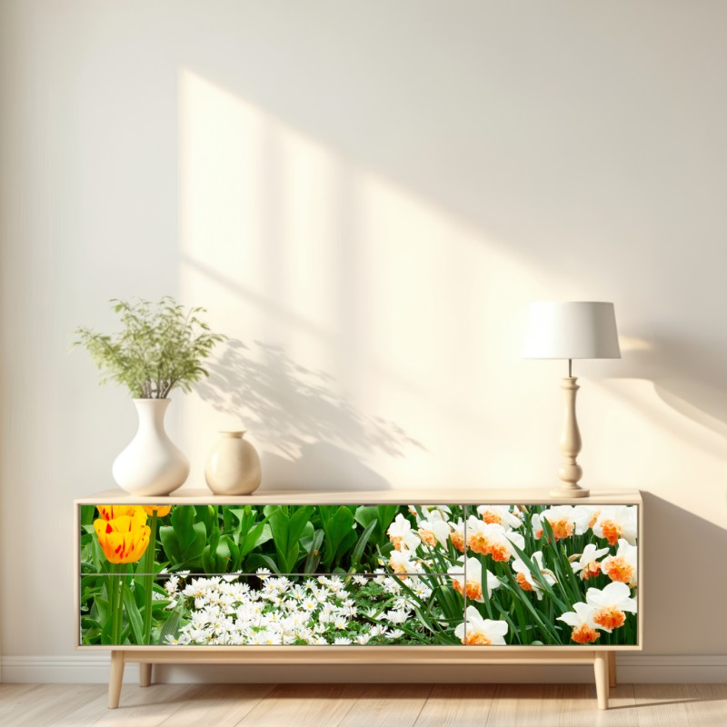 Naklejka repozycjonowalna żywy wiosenny ogród kwiatowy – Wallissimo® Naklejka repozycjonowalna żywy wiosenny ogród kwiatowy – Wallissimo®