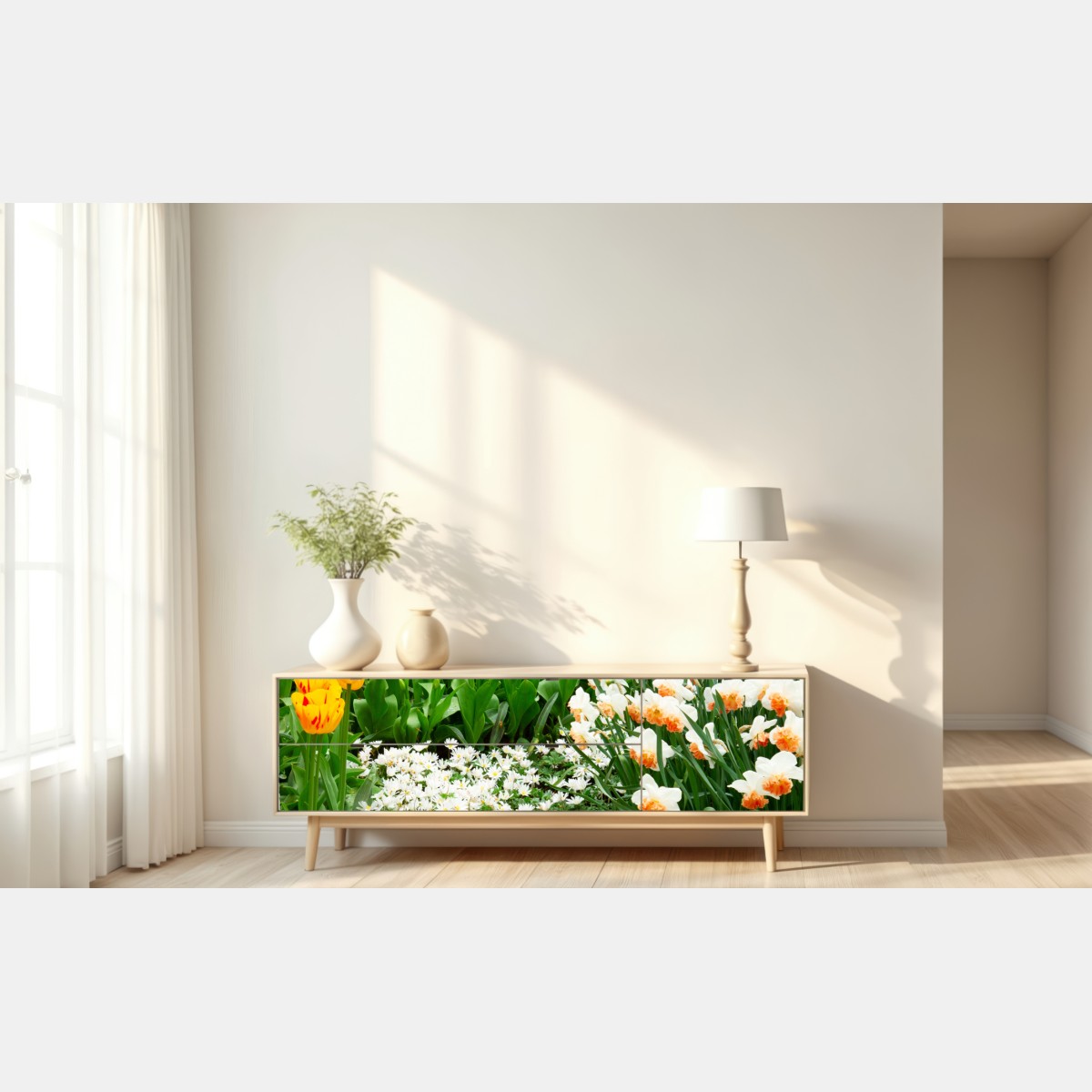 Naklejka repozycjonowalna żywy wiosenny ogród kwiatowy – Wallissimo® Naklejka repozycjonowalna żywy wiosenny ogród kwiatowy – Wallissimo®