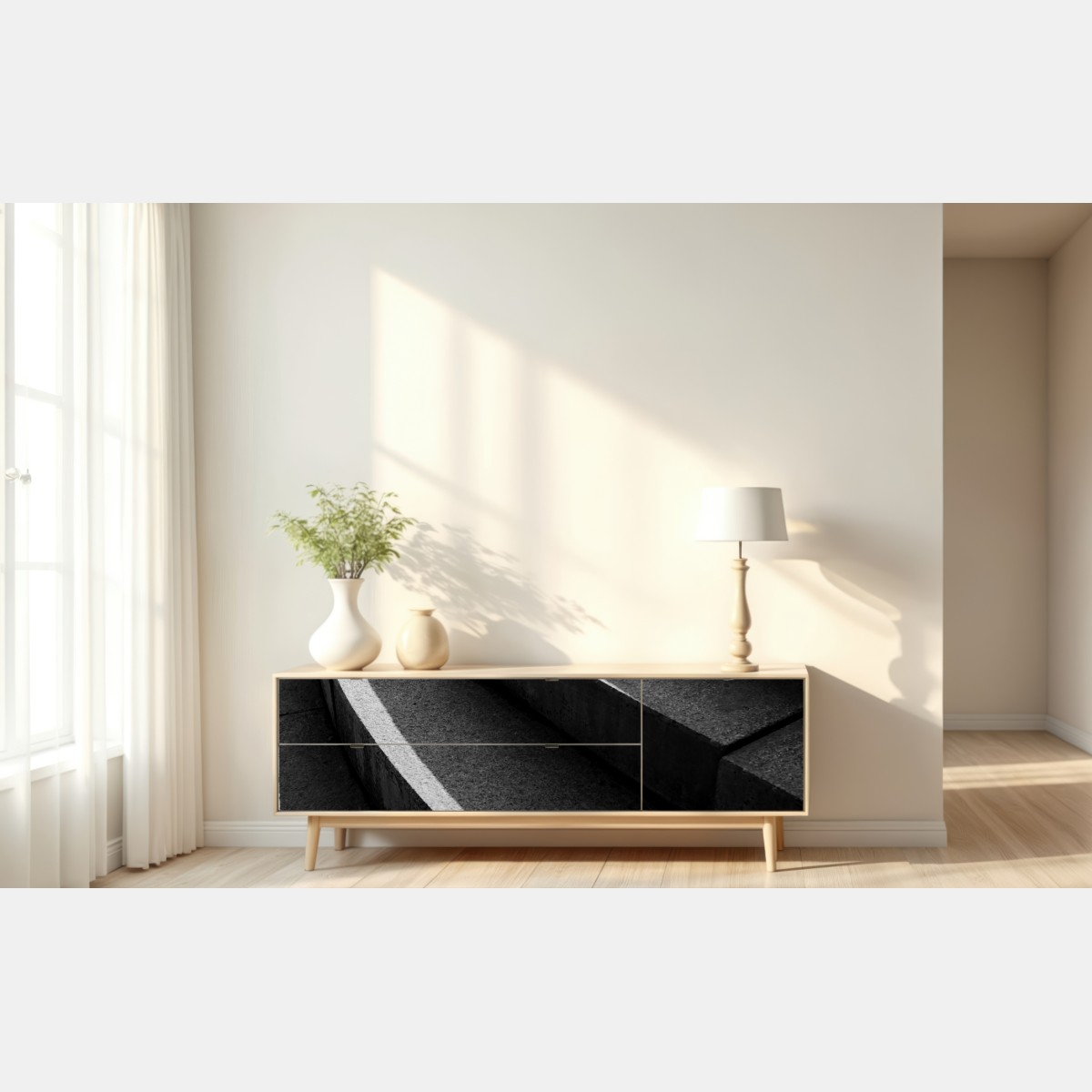 Naklejka repozycjonowalna zakrzywione betonowe schody w cieniu – Wallissimo® Naklejka repozycjonowalna zakrzywione betonowe schody w cieniu – Wallissimo®