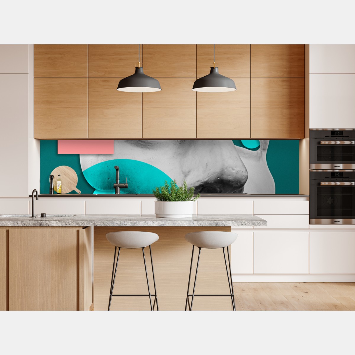 Naklejka repozycjonowalna abstrakcyjna klasyczna maska w turkusie i różu – Wallissimo® Naklejka repozycjonowalna abstrakcyjna klasyczna maska w turkusie i różu – Wallissimo®