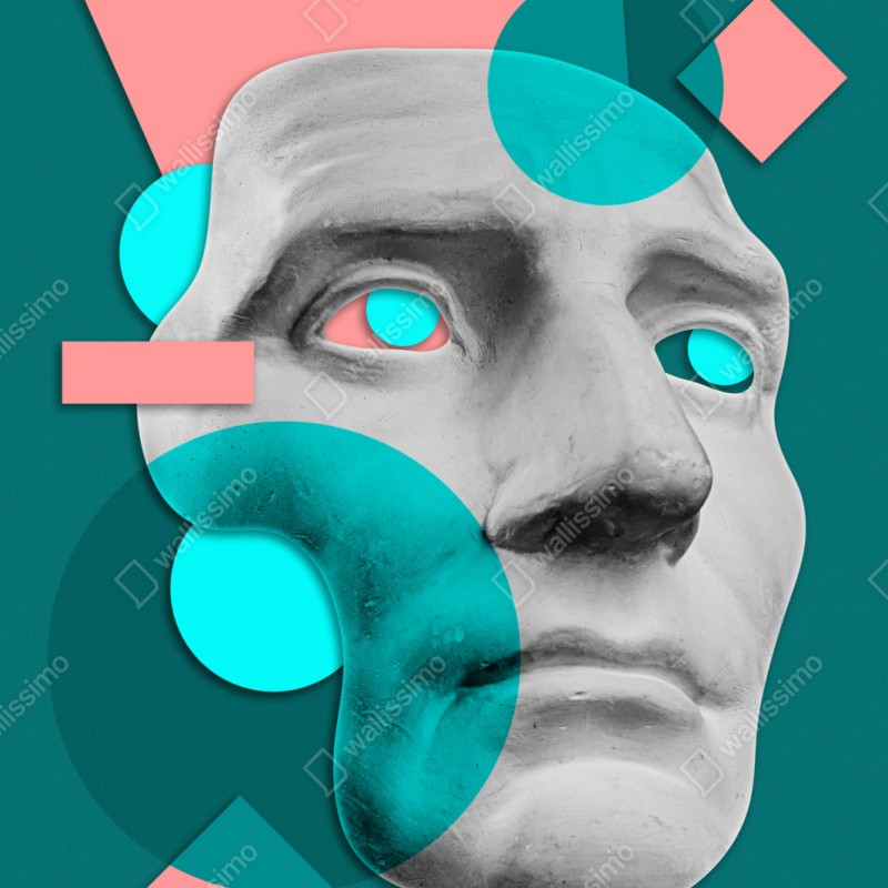 Naklejka repozycjonowalna abstrakcyjna klasyczna maska w turkusie i różu – Wallissimo® Naklejka repozycjonowalna abstrakcyjna klasyczna maska w turkusie i różu – Wallissimo®