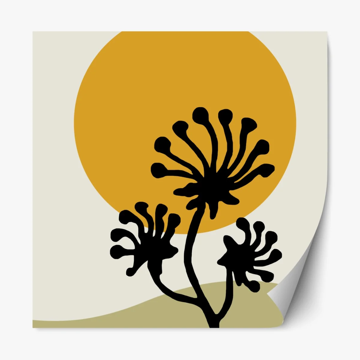 Naklejka repozycjonowalna minimalistyczna botaniczna sylwetka ze słońcem – Wallissimo® Naklejka repozycjonowalna minimalistyczna botaniczna sylwetka ze słońcem – Wallissimo®