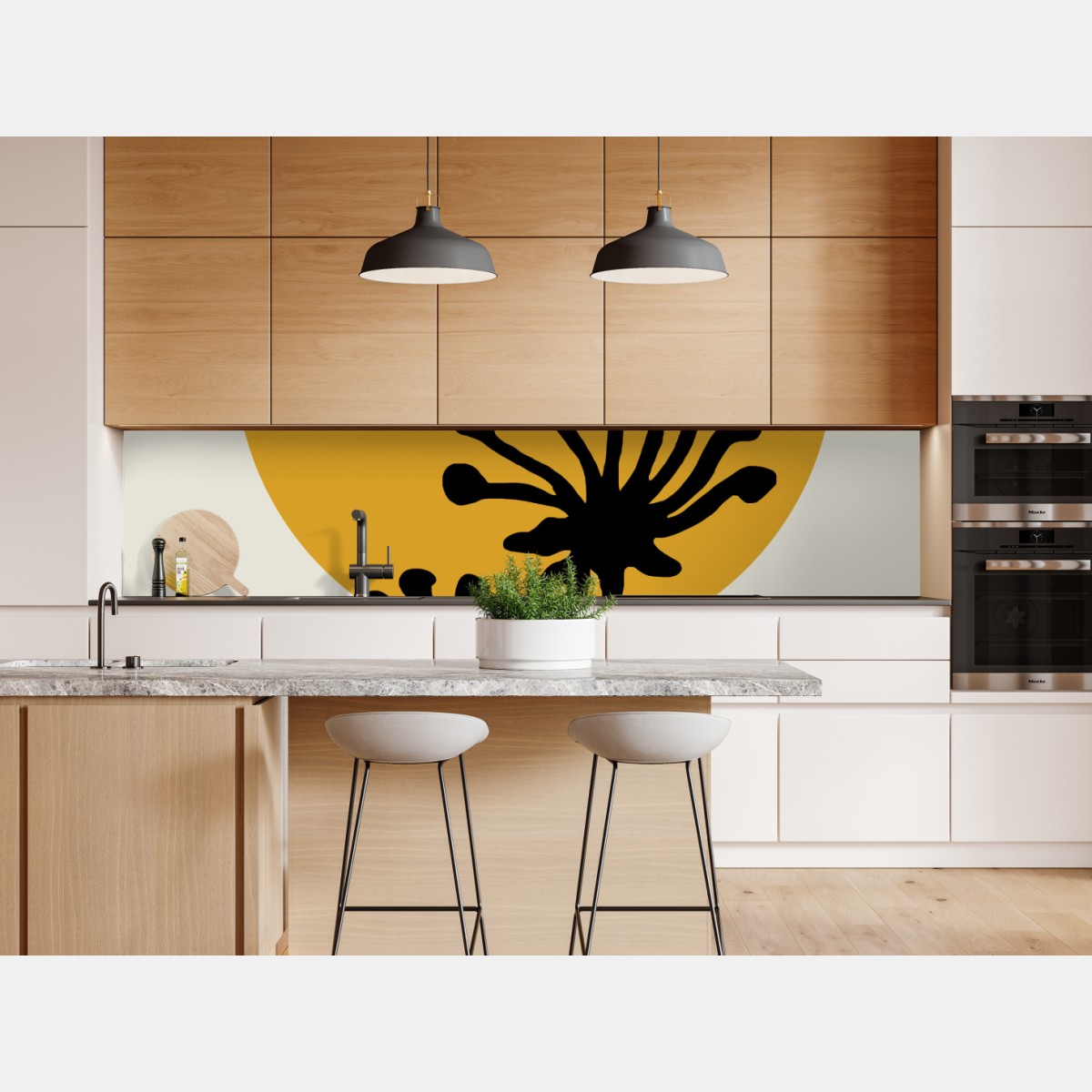 Naklejka repozycjonowalna minimalistyczna botaniczna sylwetka ze słońcem – Wallissimo® Naklejka repozycjonowalna minimalistyczna botaniczna sylwetka ze słońcem – Wallissimo®