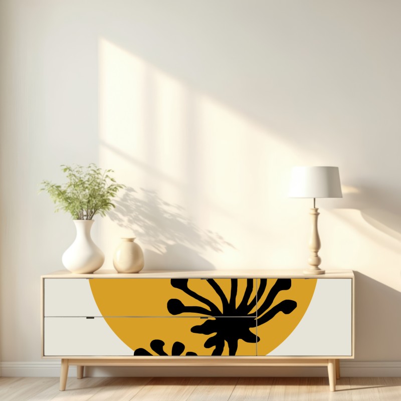 Naklejka repozycjonowalna minimalistyczna botaniczna sylwetka ze słońcem – Wallissimo® Naklejka repozycjonowalna minimalistyczna botaniczna sylwetka ze słońcem – Wallissimo®