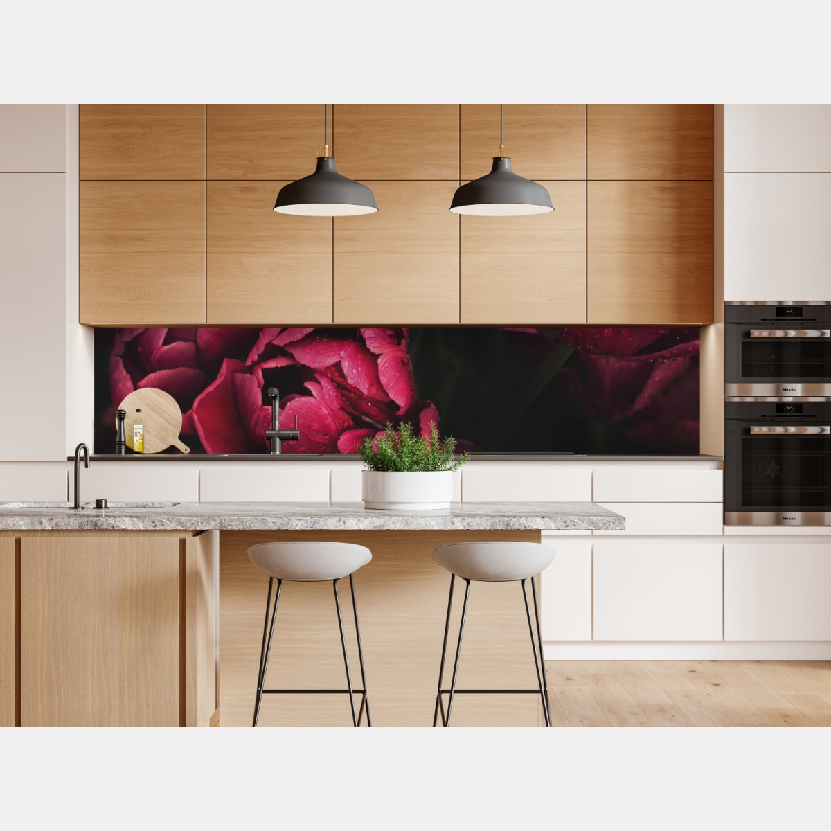 Naklejka repozycjonowalna głębokie bordowe kwiaty z kroplami wody – Wallissimo® Naklejka repozycjonowalna głębokie bordowe kwiaty z kroplami wody – Wallissimo®