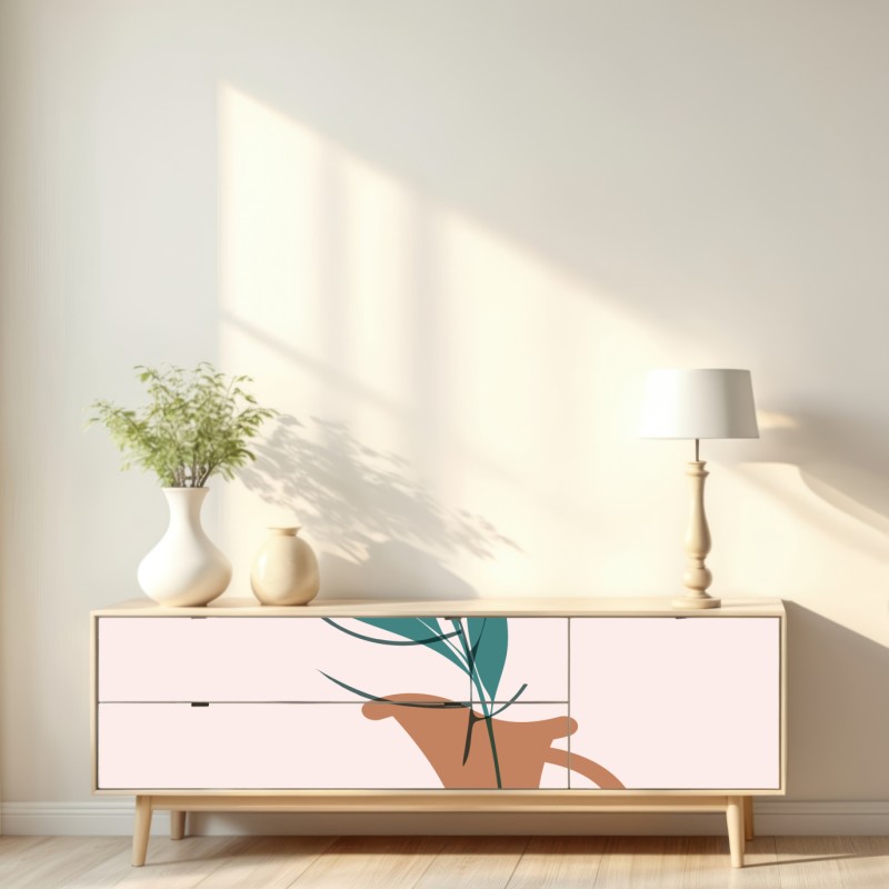 Naklejka repozycjonowalna pastelowa botaniczna waza z liśćmi – Wallissimo® Naklejka repozycjonowalna pastelowa botaniczna waza z liśćmi – Wallissimo®