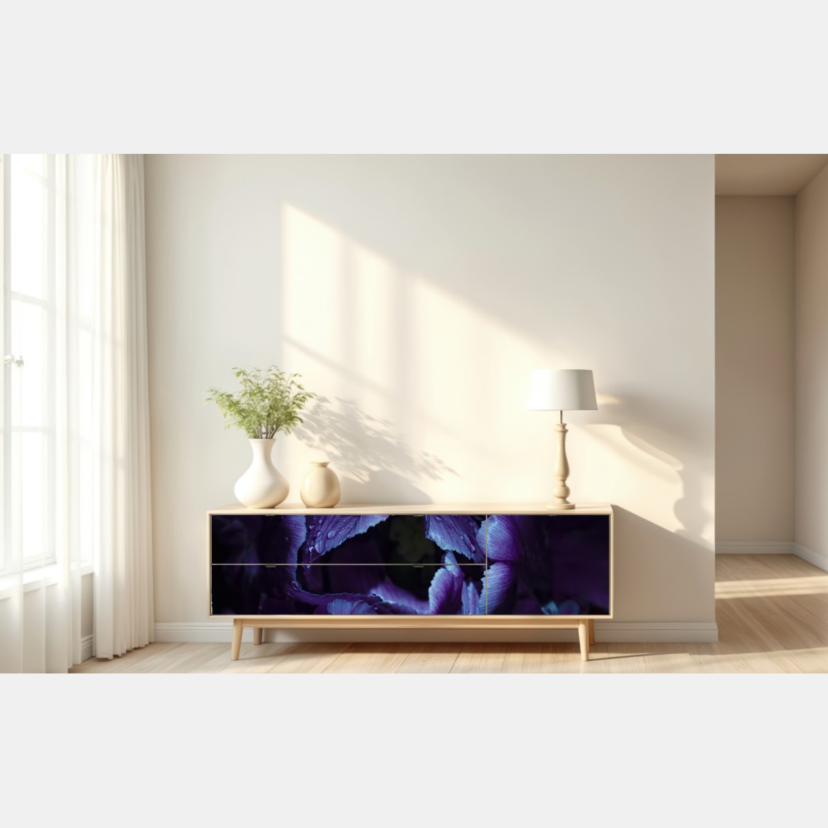 Naklejka repozycjonowalna fioletowy tulipan w ultrafiolecie – Wallissimo® Naklejka repozycjonowalna fioletowy tulipan w ultrafiolecie – Wallissimo®