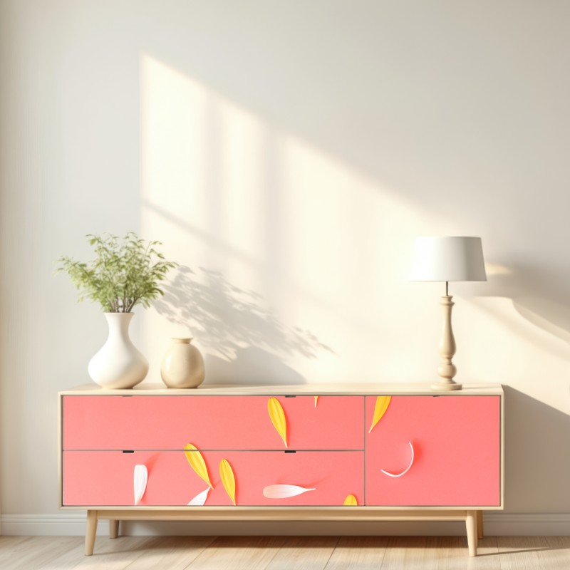 Naklejka repozycjonowalna słoneczne żółte gerbery na koralowym tle – Wallissimo® Naklejka repozycjonowalna słoneczne żółte gerbery na koralowym tle – Wallissimo®