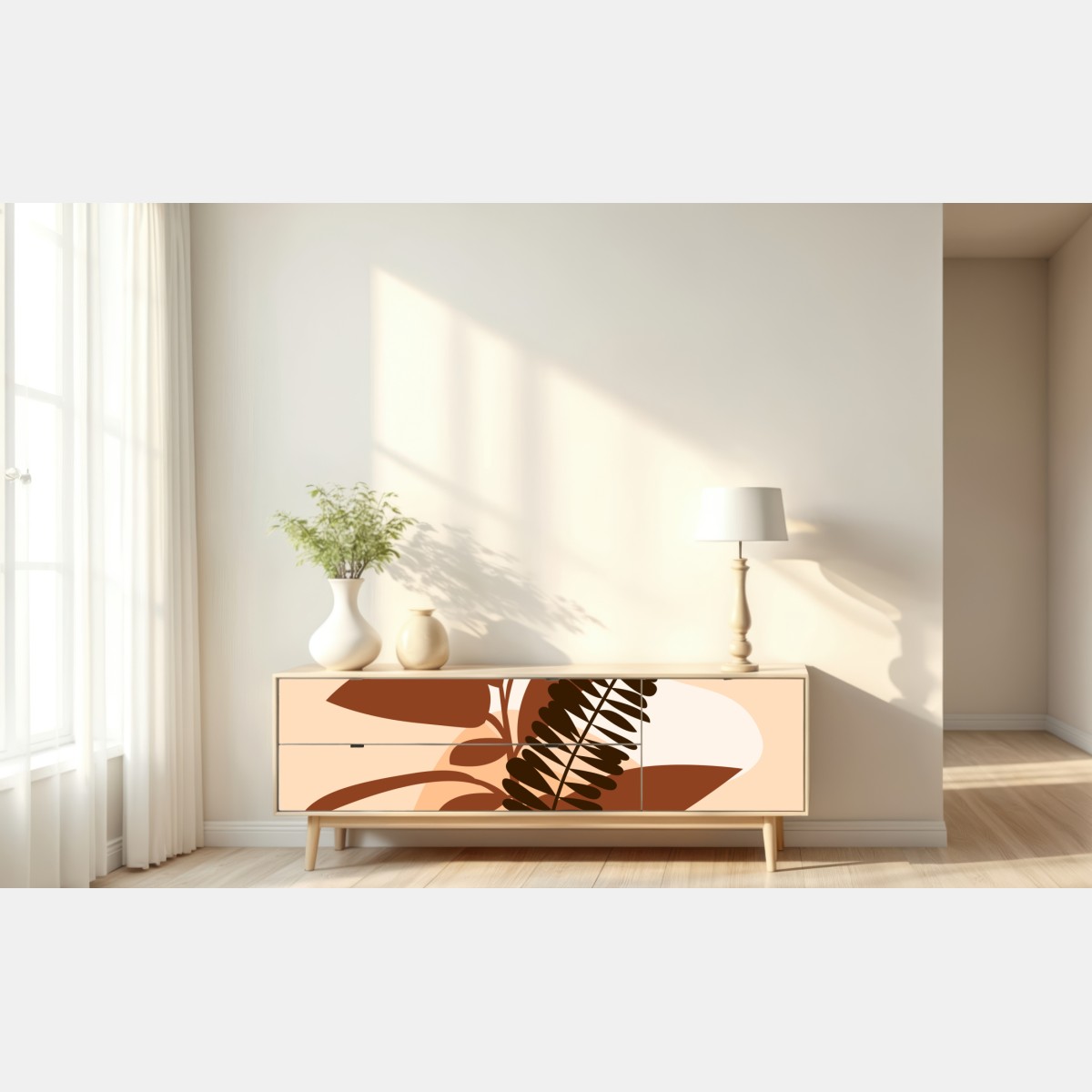 Naklejka repozycjonowalna ziemiste abstrakcyjne liście – Wallissimo® Naklejka repozycjonowalna ziemiste abstrakcyjne liście – Wallissimo®