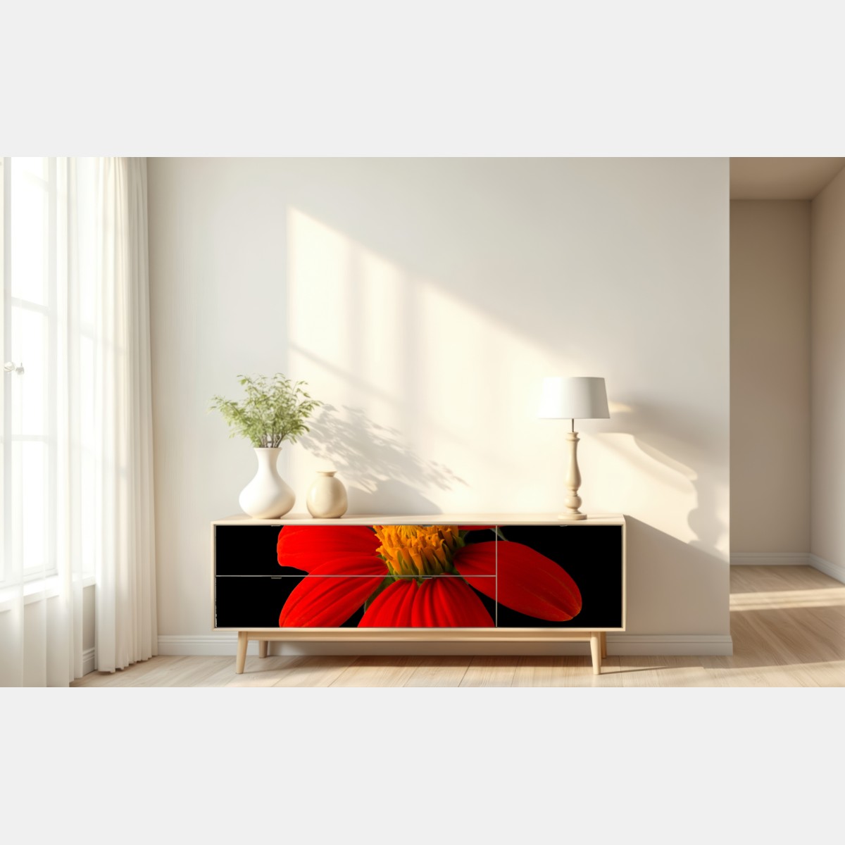 Naklejka repozycjonowalna żywy słonecznik meksykański na czarnym tle – Wallissimo® Naklejka repozycjonowalna żywy słonecznik meksykański na czarnym tle – Wallissimo®