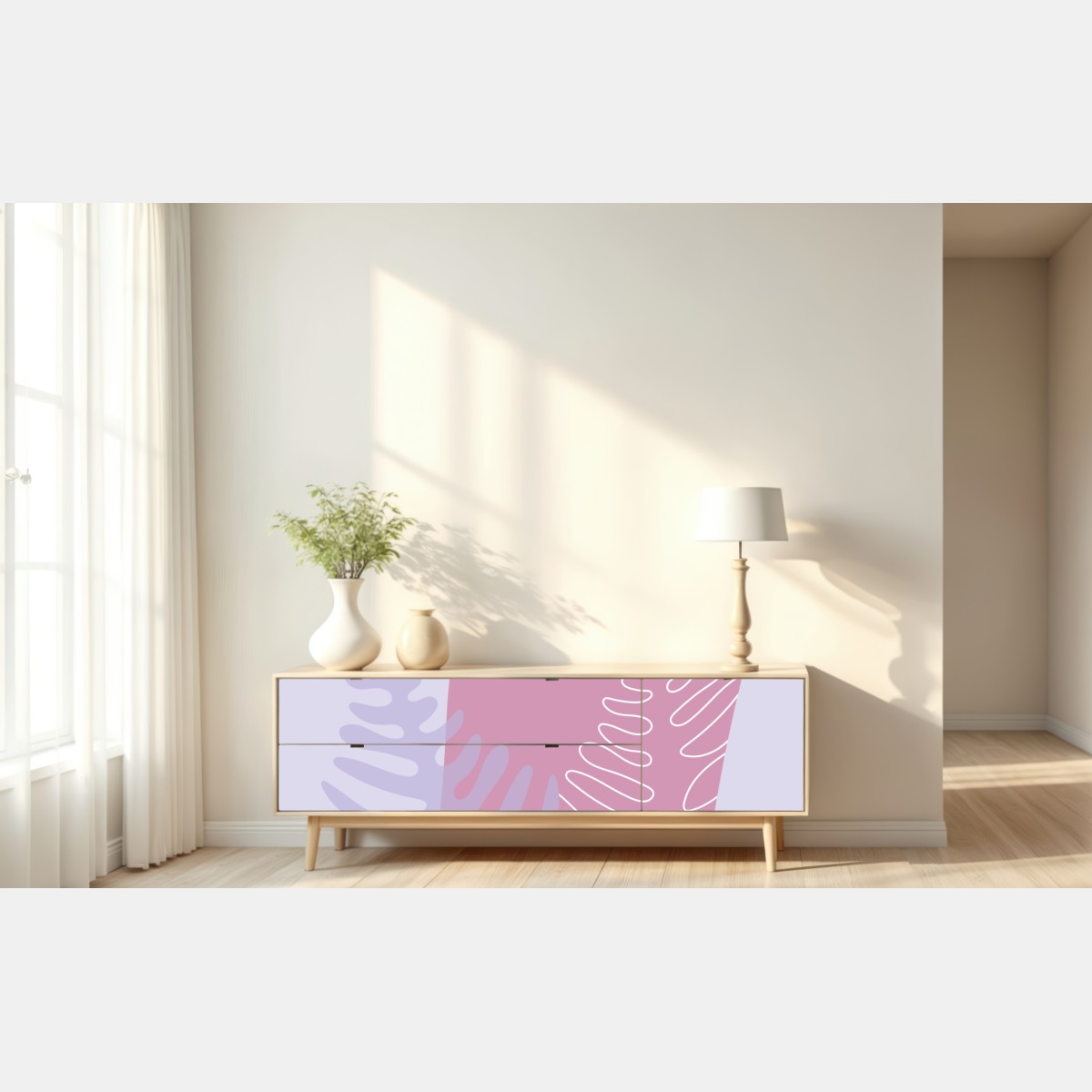 Naklejka repozycjonowalna delikatna pastelowa kompozycja botaniczna – Wallissimo® Naklejka repozycjonowalna delikatna pastelowa kompozycja botaniczna – Wallissimo®