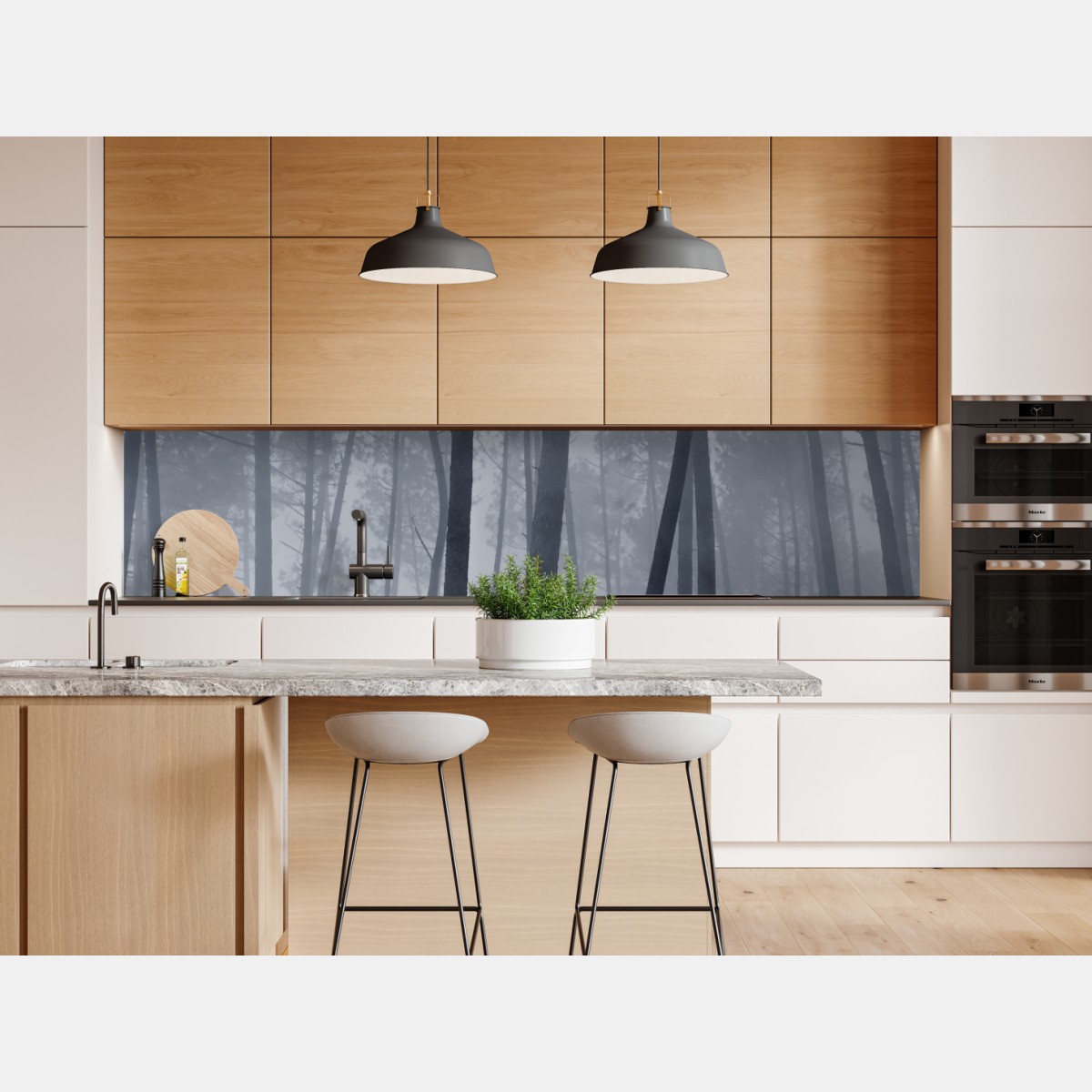 Naklejka repozycjonowalna mglisty sosnowy las nocą – Wallissimo® Naklejka repozycjonowalna mglisty sosnowy las nocą – Wallissimo®