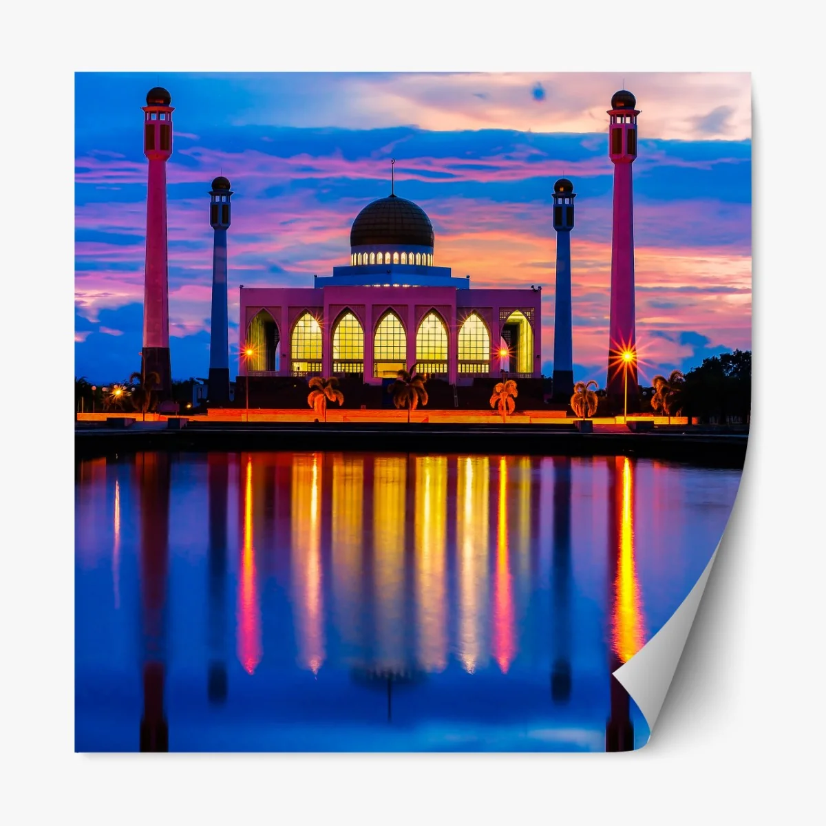 Naklejka repozycjonowalna zachód słońca przy meczecie w Songkhla – Wallissimo® Naklejka repozycjonowalna zachód słońca przy meczecie w Songkhla – Wallissimo®