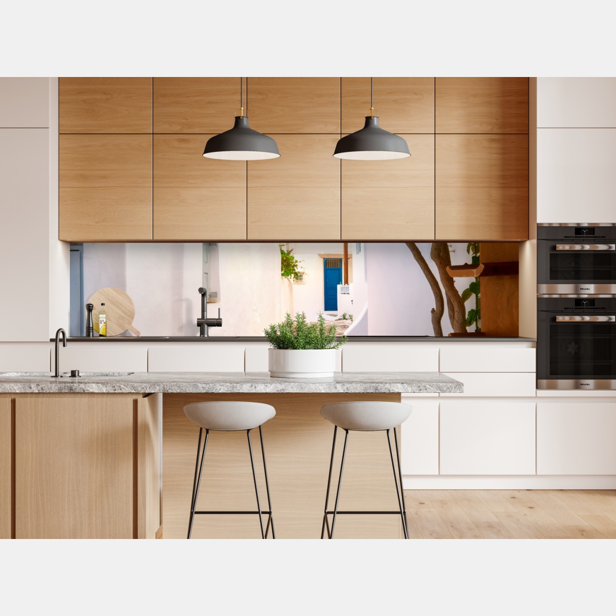 Naklejka repozycjonowalna słoneczna uliczka grecka z bugenwillą – Wallissimo® Naklejka repozycjonowalna słoneczna uliczka grecka z bugenwillą – Wallissimo®