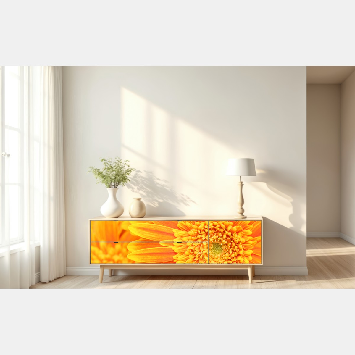 Naklejka repozycjonowalna intensywna pomarańczowa gerbera z bliska – Wallissimo® Naklejka repozycjonowalna intensywna pomarańczowa gerbera z bliska – Wallissimo®