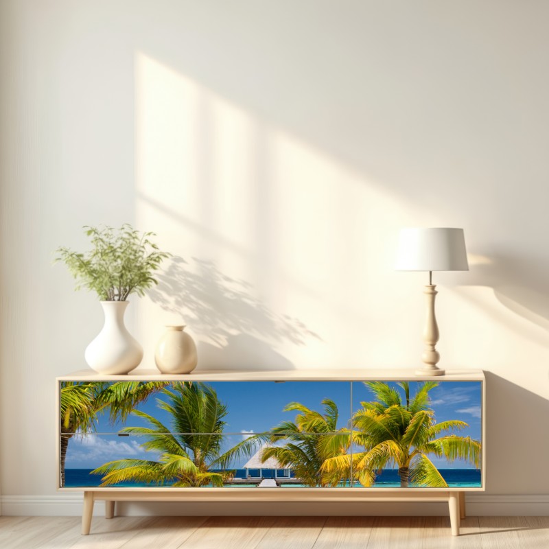 Naklejka repozycjonowalna tropikalny pomost nad turkusowymi wodami – Wallissimo® Naklejka repozycjonowalna tropikalny pomost nad turkusowymi wodami – Wallissimo®