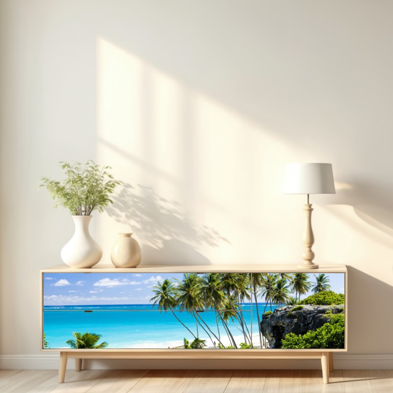 Naklejka repozycjonowalna Bottom Bay plaża z palmami, Barbados – Wallissimo® Naklejka repozycjonowalna Bottom Bay plaża z palmami, Barbados – Wallissimo®