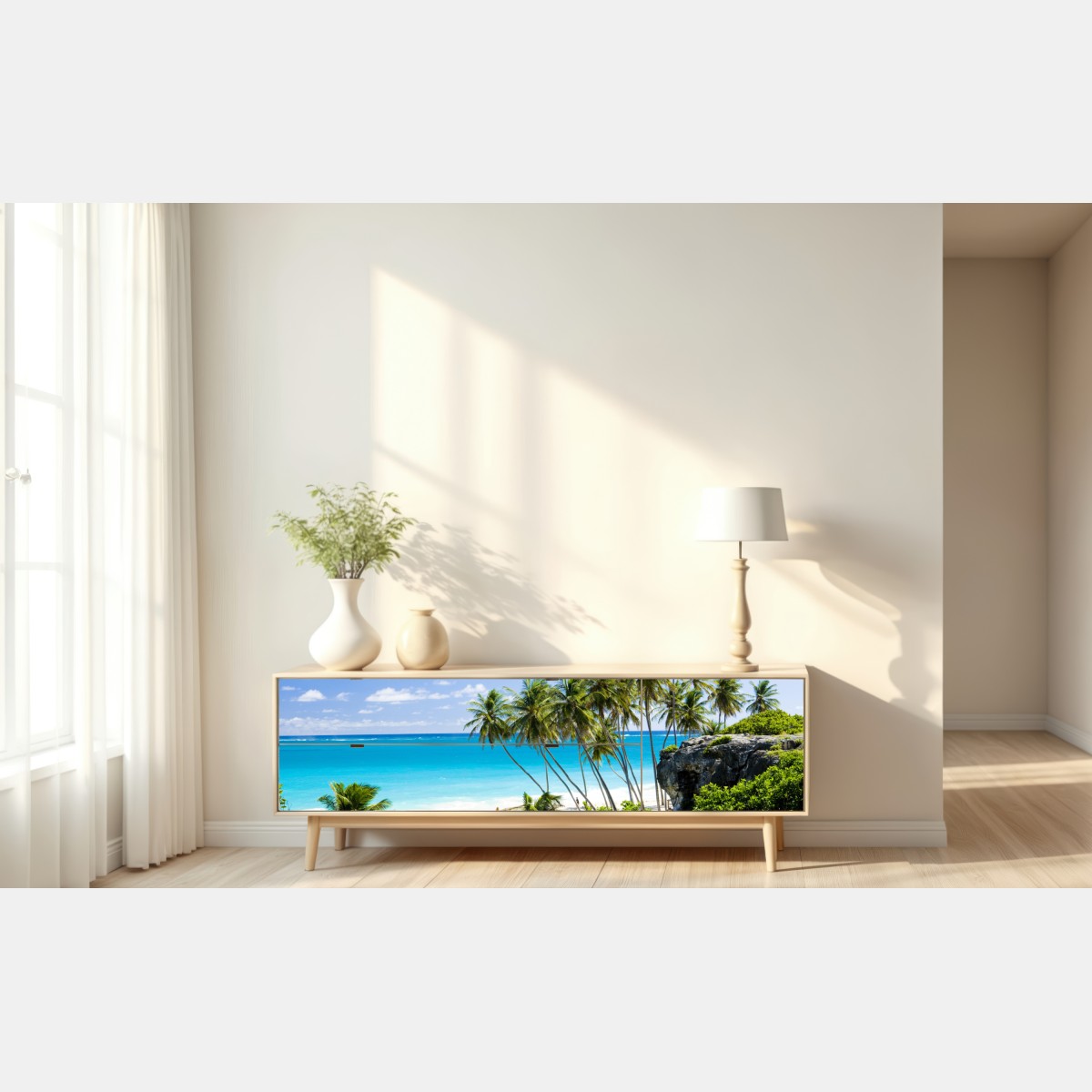 Naklejka repozycjonowalna Bottom Bay plaża z palmami, Barbados – Wallissimo® Naklejka repozycjonowalna Bottom Bay plaża z palmami, Barbados – Wallissimo®