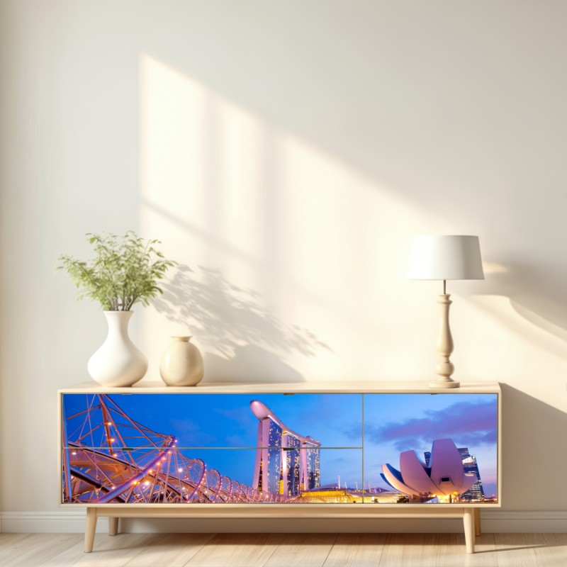 Naklejka repozycjonowalna panorama Marina Bay o zmierzchu – Wallissimo® Naklejka repozycjonowalna panorama Marina Bay o zmierzchu – Wallissimo®