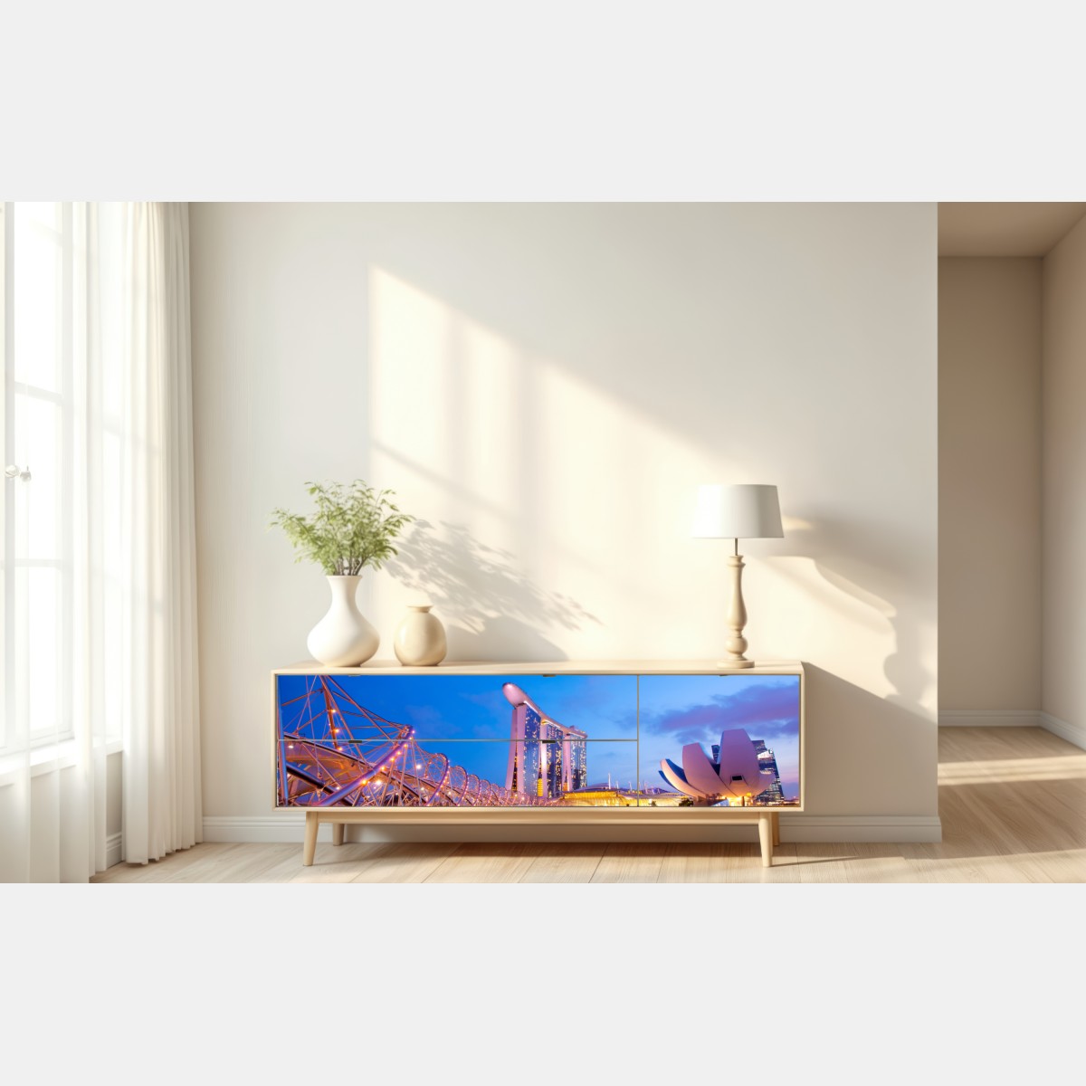 Naklejka repozycjonowalna panorama Marina Bay o zmierzchu – Wallissimo® Naklejka repozycjonowalna panorama Marina Bay o zmierzchu – Wallissimo®