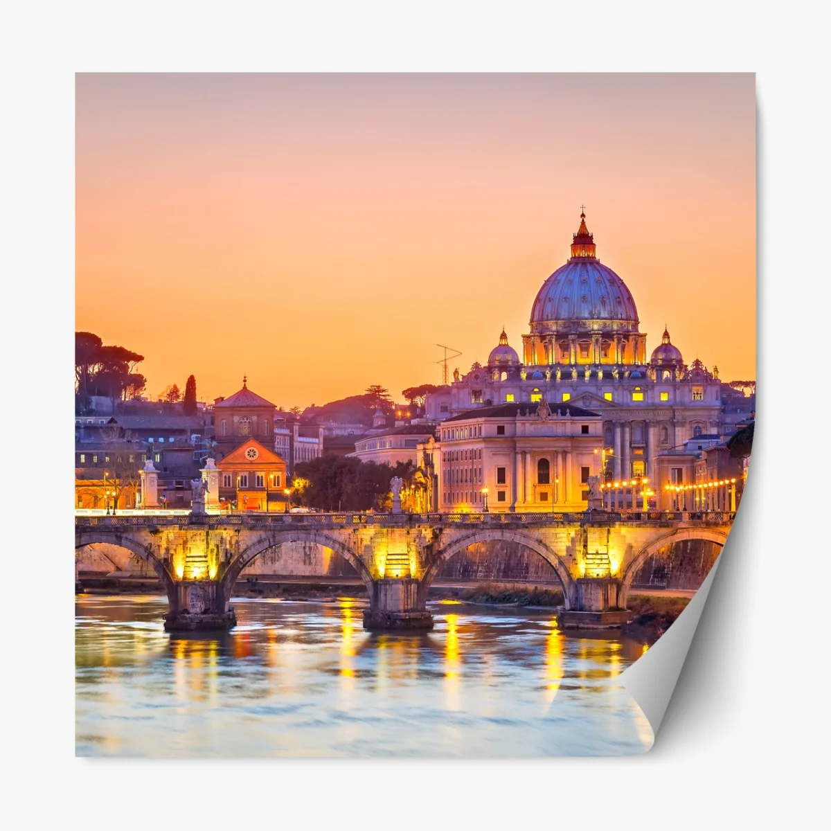 Naklejka repozycjonowalna zachód słońca nad Bazyliką św. Piotra i Tybrem – Wallissimo® Naklejka repozycjonowalna zachód słońca nad Bazyliką św. Piotra i Tybrem – Wallissimo®