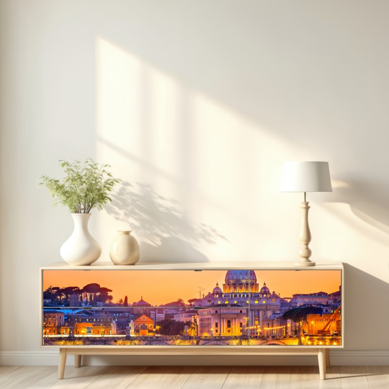 Naklejka repozycjonowalna zachód słońca nad Bazyliką św. Piotra i Tybrem – Wallissimo® Naklejka repozycjonowalna zachód słońca nad Bazyliką św. Piotra i Tybrem – Wallissimo®