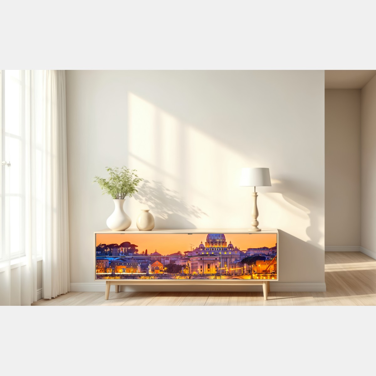 Naklejka repozycjonowalna zachód słońca nad Bazyliką św. Piotra i Tybrem – Wallissimo® Naklejka repozycjonowalna zachód słońca nad Bazyliką św. Piotra i Tybrem – Wallissimo®