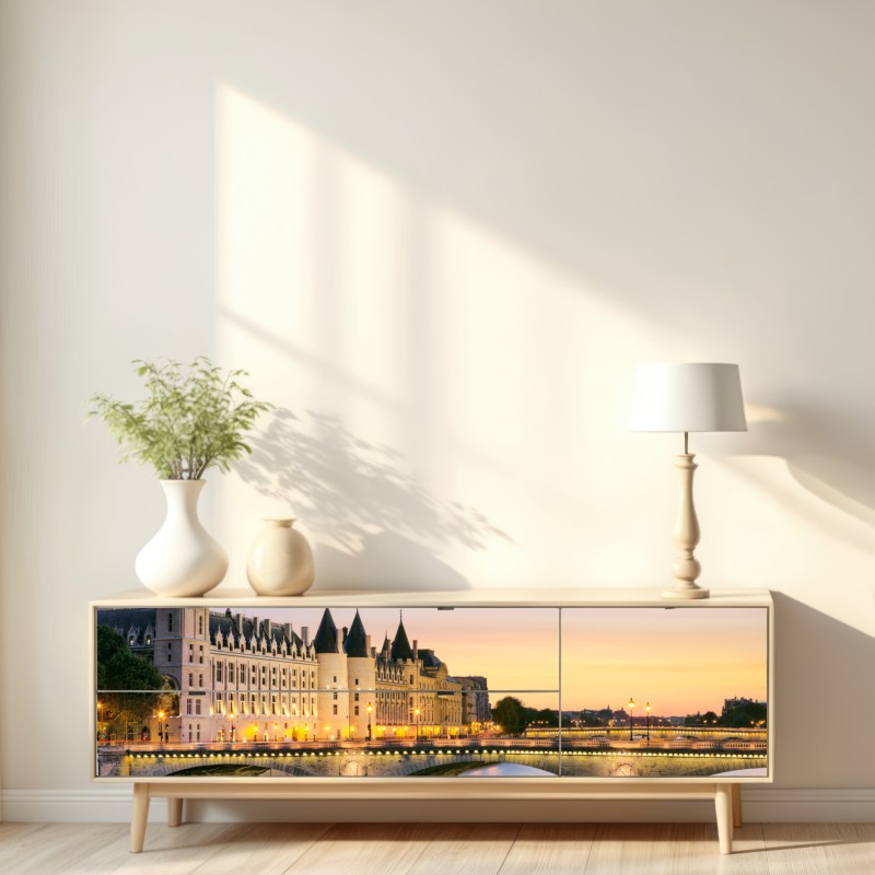 Naklejka repozycjonowalna Paryż zachód słońca nad zabytkowym mostem – Wallissimo® Naklejka repozycjonowalna Paryż zachód słońca nad zabytkowym mostem – Wallissimo®