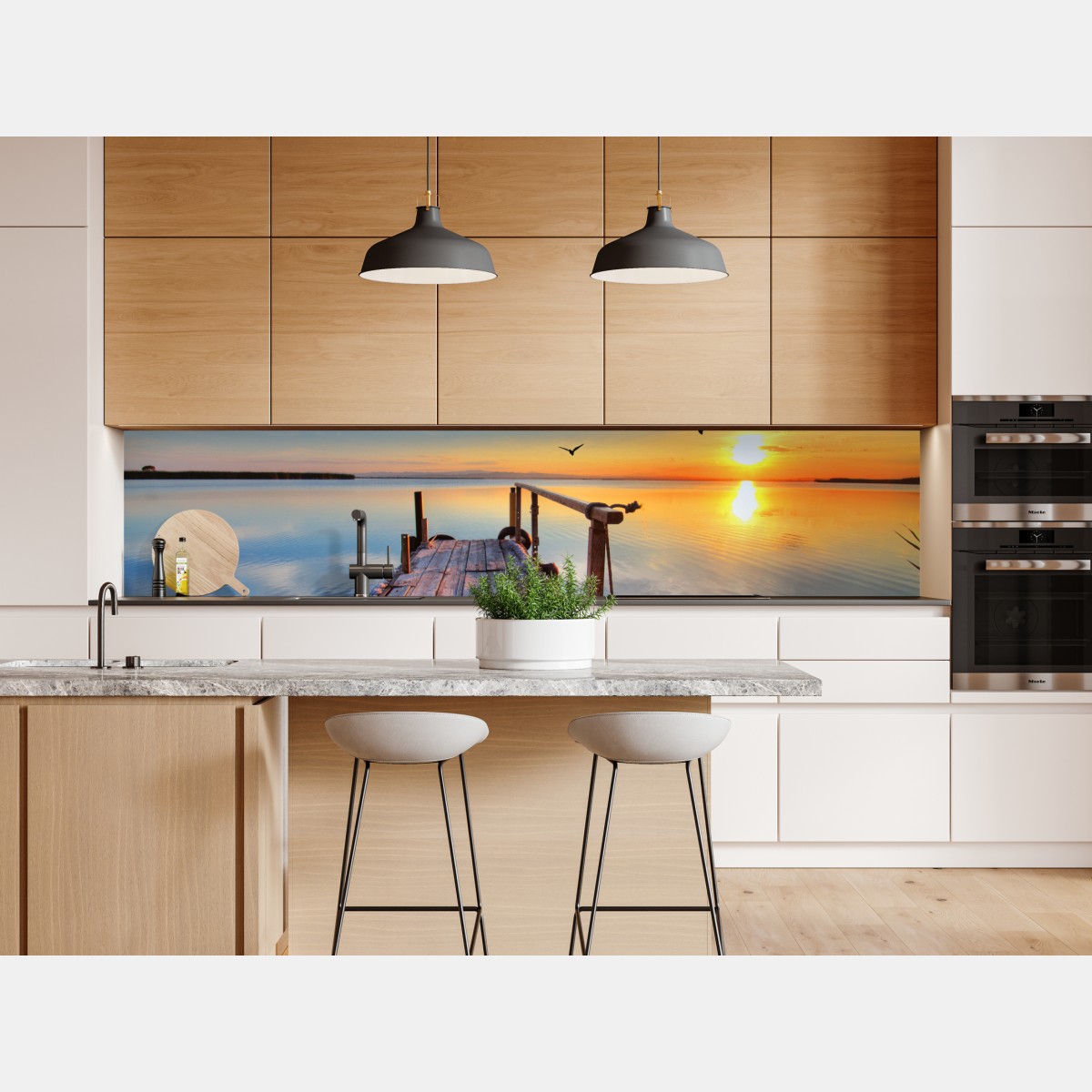 Naklejka repozycjonowalna zachód słońca przy drewnianym pomoście – Wallissimo® Naklejka repozycjonowalna zachód słońca przy drewnianym pomoście – Wallissimo®