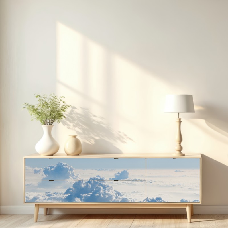 Naklejka repozycjonowalna lotniczy pejzaż chmur nad błękitnym niebem – Wallissimo® Naklejka repozycjonowalna lotniczy pejzaż chmur nad błękitnym niebem – Wallissimo®