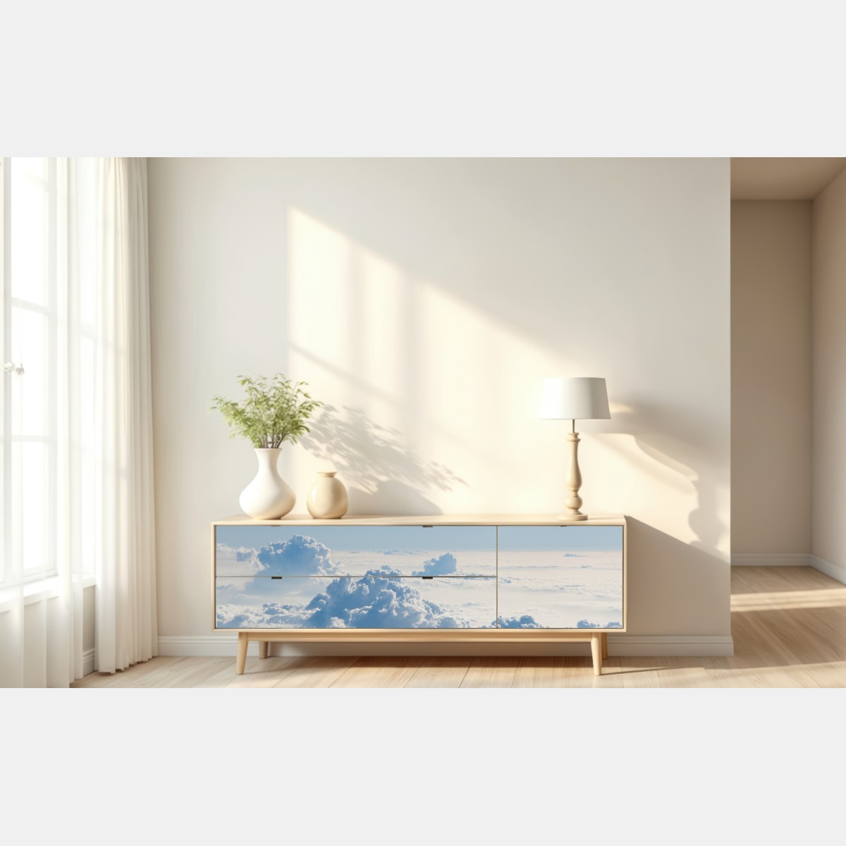 Naklejka repozycjonowalna lotniczy pejzaż chmur nad błękitnym niebem – Wallissimo® Naklejka repozycjonowalna lotniczy pejzaż chmur nad błękitnym niebem – Wallissimo®