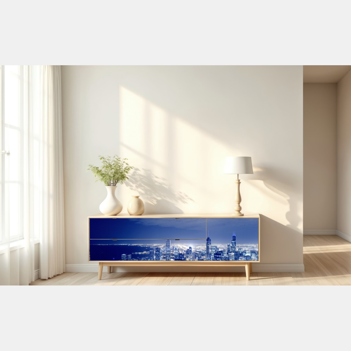 Naklejka repozycjonowalna Chicago nocna panorama miasta – Wallissimo® Naklejka repozycjonowalna Chicago nocna panorama miasta – Wallissimo®