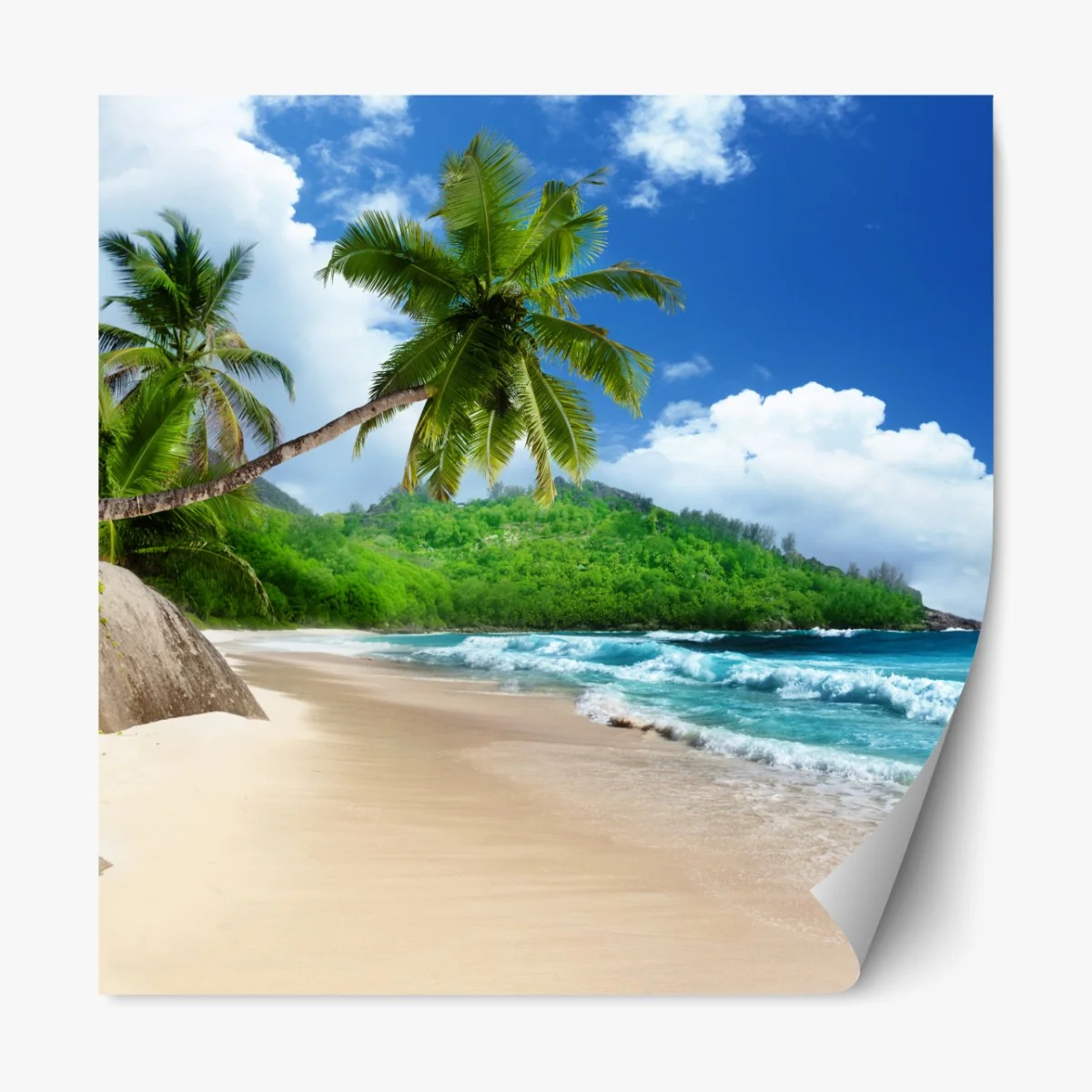 Naklejka repozycjonowalna spokojna tropikalna plaża na Mahe, Seszele – Wallissimo® Naklejka repozycjonowalna spokojna tropikalna plaża na Mahe, Seszele – Wallissimo®