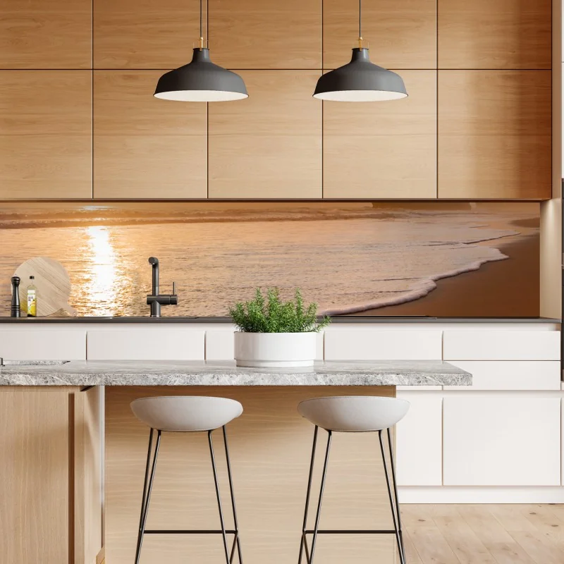 Naklejka repozycjonowalna złocisty zachód słońca nad plażą – Wallissimo® Naklejka repozycjonowalna złocisty zachód słońca nad plażą – Wallissimo®