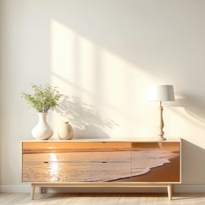 Naklejka repozycjonowalna złocisty zachód słońca nad plażą – Wallissimo® Naklejka repozycjonowalna złocisty zachód słońca nad plażą – Wallissimo®