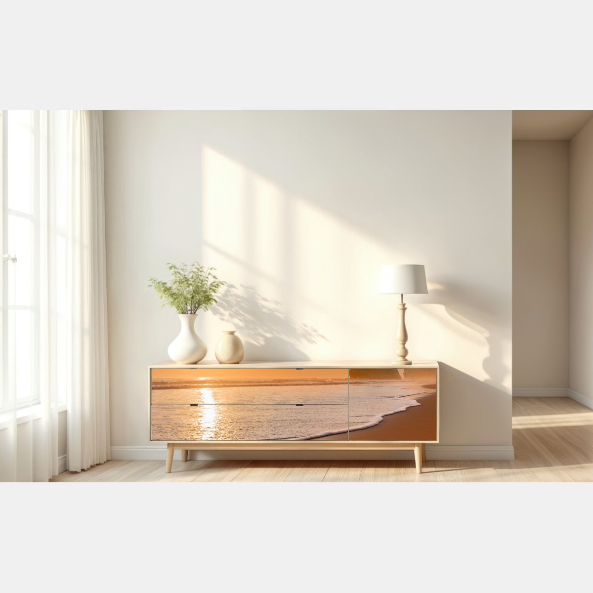 Naklejka repozycjonowalna złocisty zachód słońca nad plażą – Wallissimo® Naklejka repozycjonowalna złocisty zachód słońca nad plażą – Wallissimo®