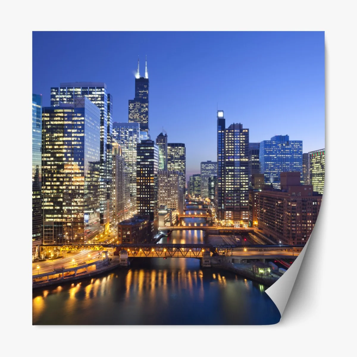 Naklejka repozycjonowalna widok na panoramę Chicago o zmierzchu – Wallissimo® Naklejka repozycjonowalna widok na panoramę Chicago o zmierzchu – Wallissimo®