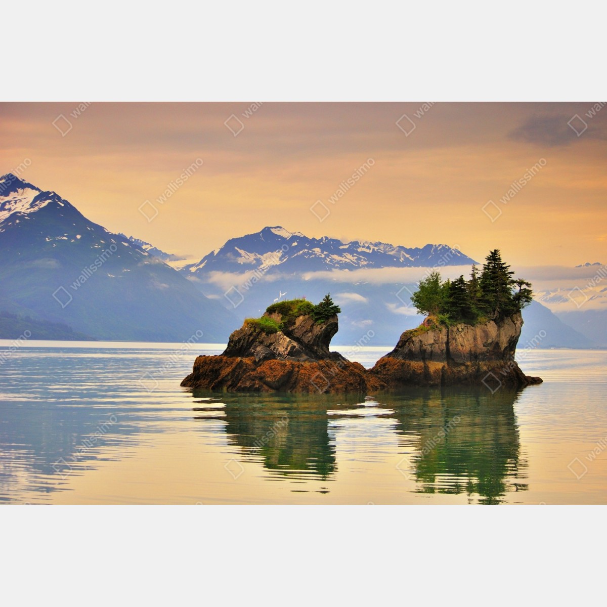 Naklejka repozycjonowalna spokojne odbicia wysp o zachodzie słońca – Wallissimo® Naklejka repozycjonowalna spokojne odbicia wysp o zachodzie słońca – Wallissimo®