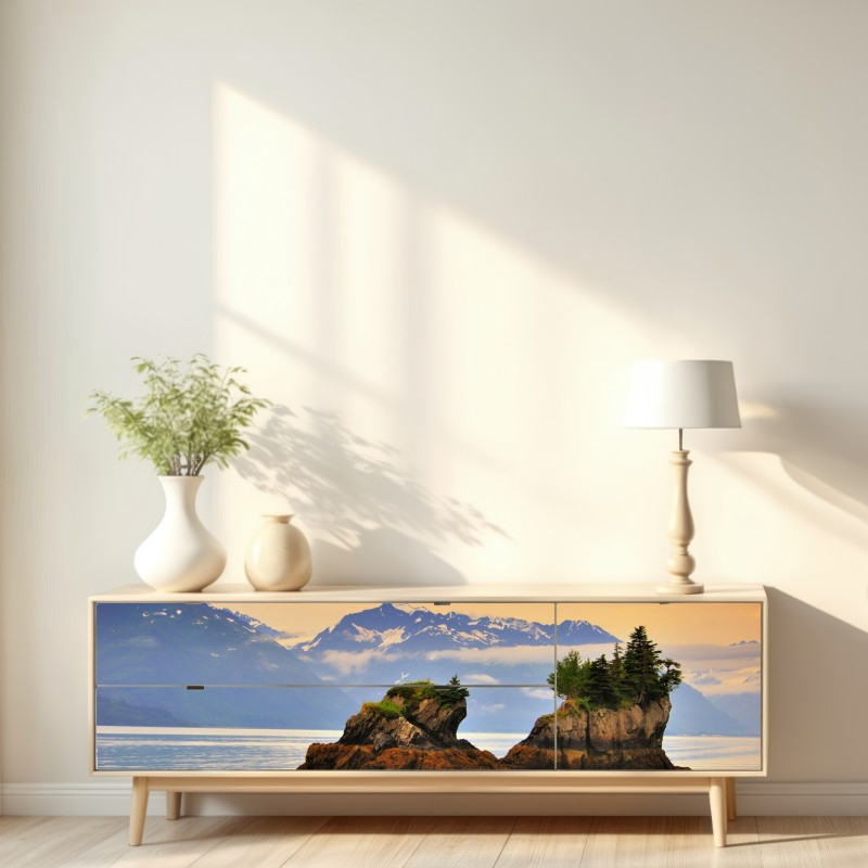 Naklejka repozycjonowalna spokojne odbicia wysp o zachodzie słońca – Wallissimo® Naklejka repozycjonowalna spokojne odbicia wysp o zachodzie słońca – Wallissimo®