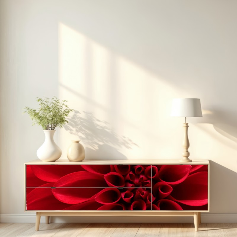 Naklejka repozycjonowalna zbliżenie czerwonej dalii – Wallissimo® Naklejka repozycjonowalna zbliżenie czerwonej dalii – Wallissimo®