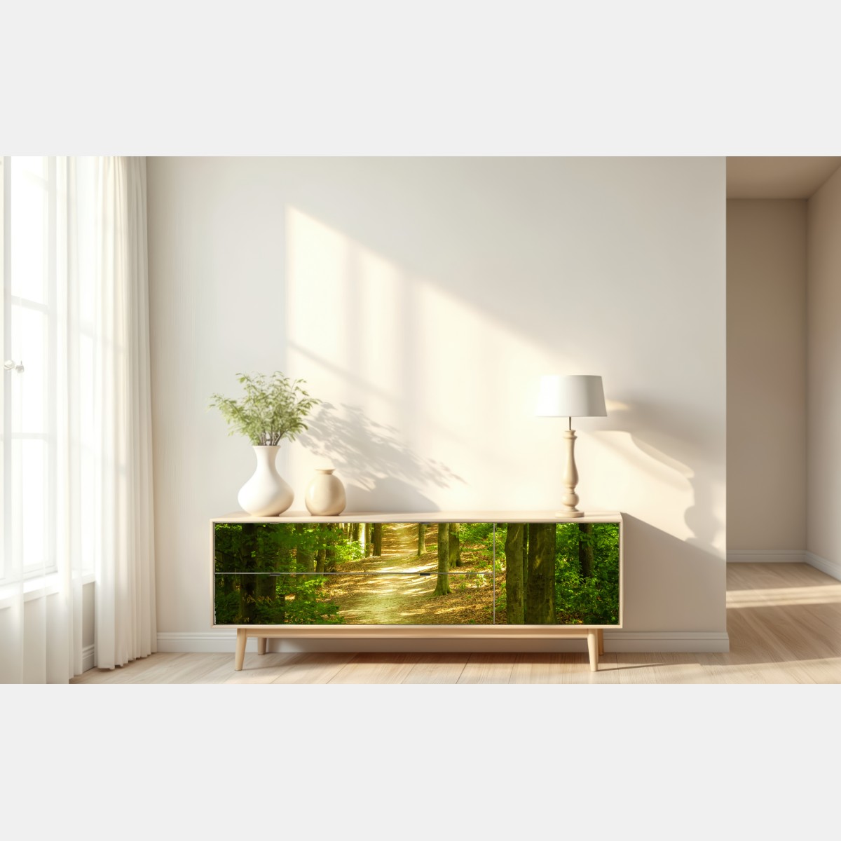 Naklejka repozycjonowalna słoneczna leśna ścieżka – Wallissimo® Naklejka repozycjonowalna słoneczna leśna ścieżka – Wallissimo®