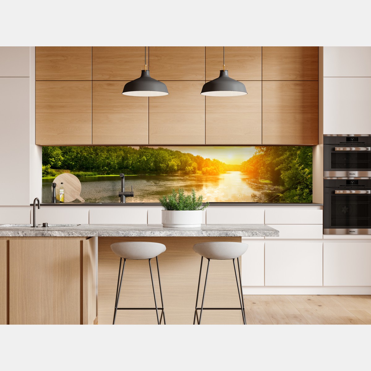 Naklejka repozycjonowalna spokojny zachód słońca nad rzeką i zielonym lasem – Wallissimo® Naklejka repozycjonowalna spokojny zachód słońca nad rzeką i zielonym lasem – Wallissimo®