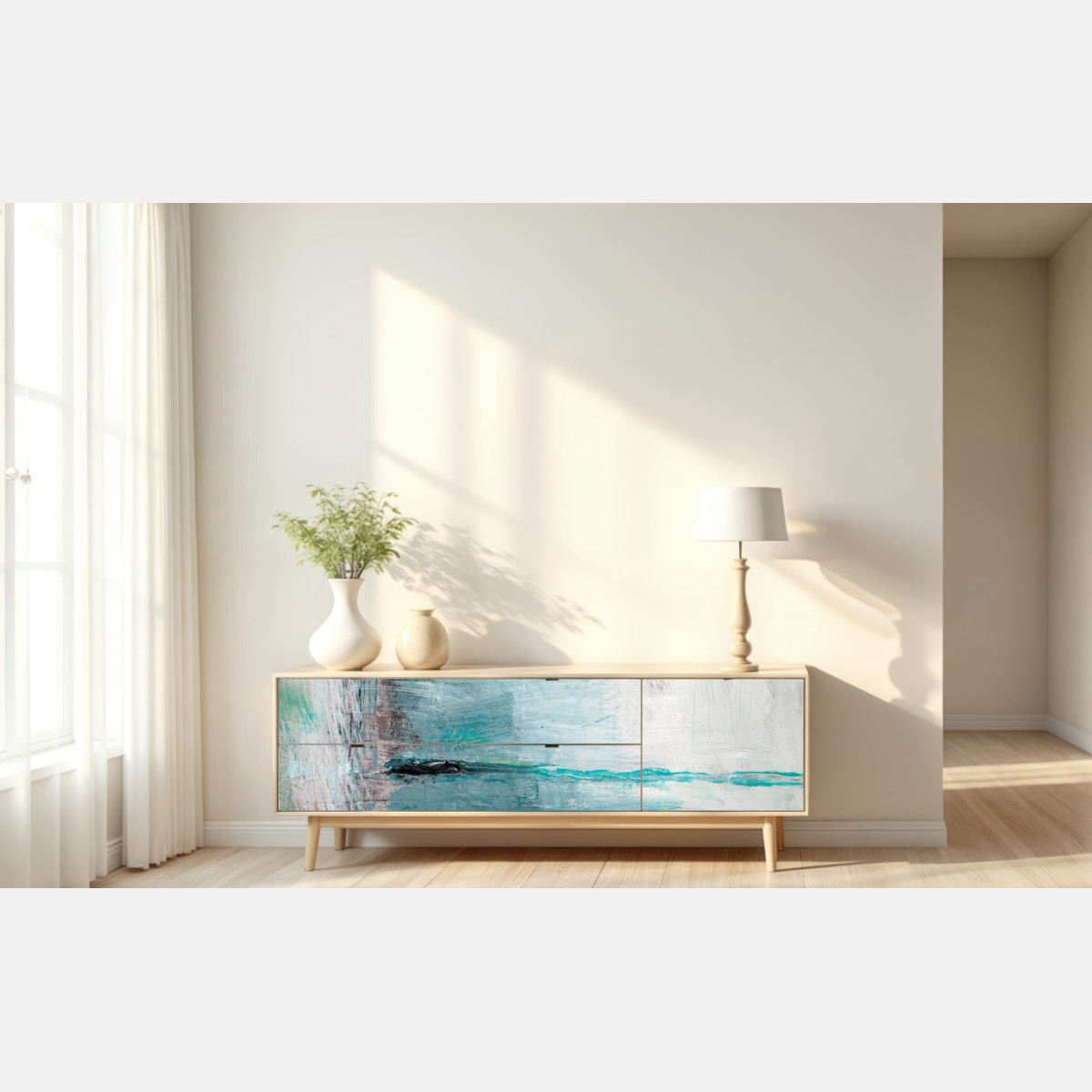 Naklejka repozycjonowalna spokojna turkusowa abstrakcyjna morska panorama – Wallissimo® Naklejka repozycjonowalna spokojna turkusowa abstrakcyjna morska panorama – Wallissimo®