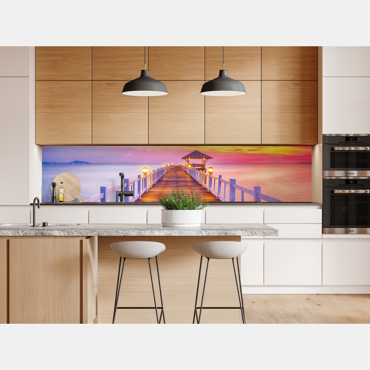 Naklejka repozycjonowalna molo o zachodzie słońca nad spokojnym horyzontem – Wallissimo® Naklejka repozycjonowalna molo o zachodzie słońca nad spokojnym horyzontem – Wallissimo®