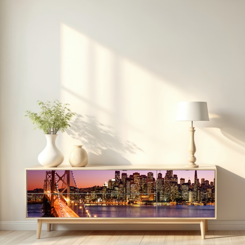 Naklejka repozycjonowalna San Francisco panorama miasta o zachodzie słońca – Wallissimo® Naklejka repozycjonowalna San Francisco panorama miasta o zachodzie słońca – Wallissimo®